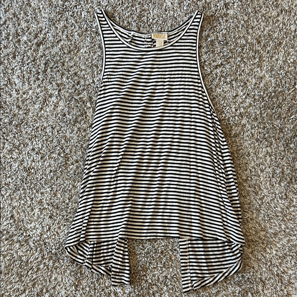 Amuse Society Black & White Striped Sleeveless Tank